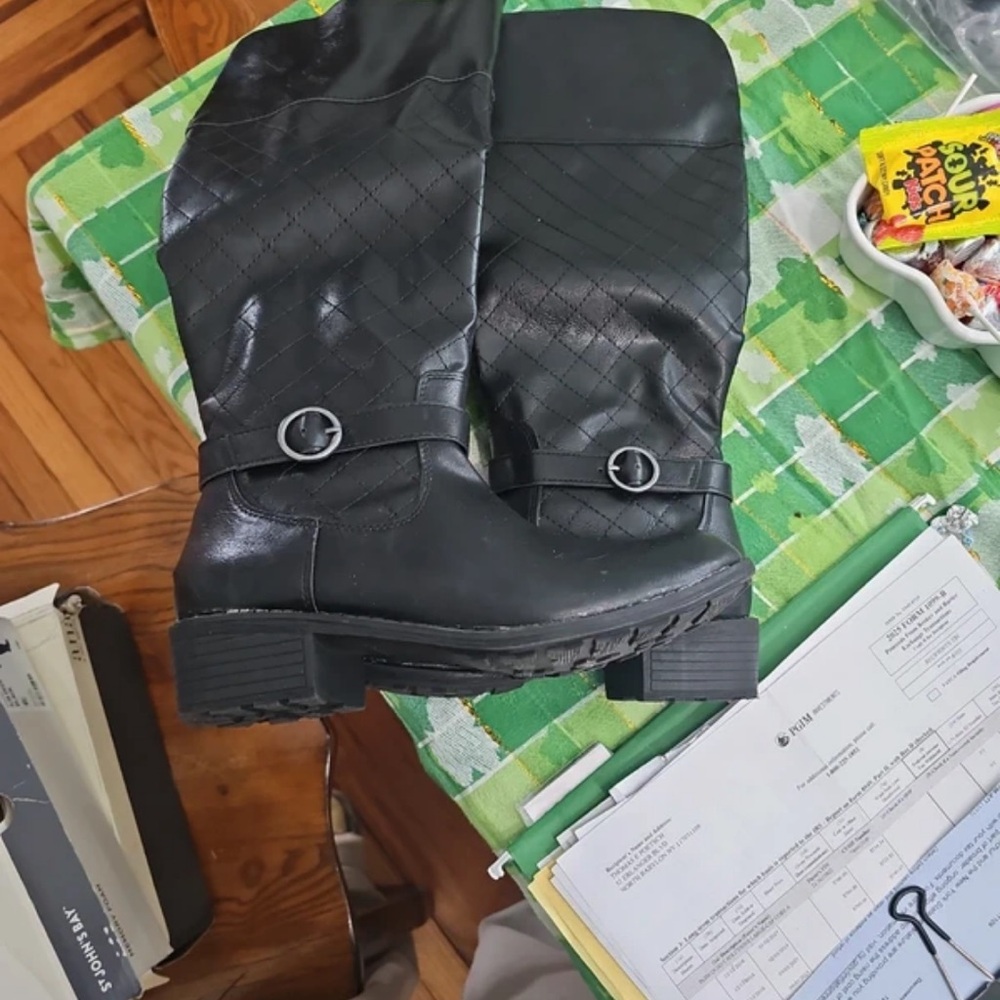 St. John’s Bay Black Quilted Mid-Calf Buckle Boots